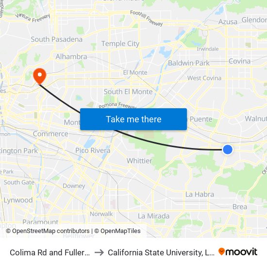 Colima Rd and Fullerton Rd W to California State University, Los Angeles map