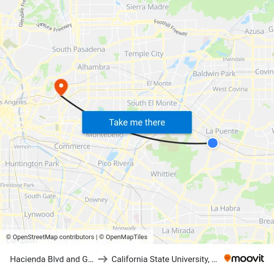 Hacienda Blvd and Gale Ave N to California State University, Los Angeles map