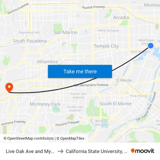 Live Oak Ave and Myrtle Ave W to California State University, Los Angeles map
