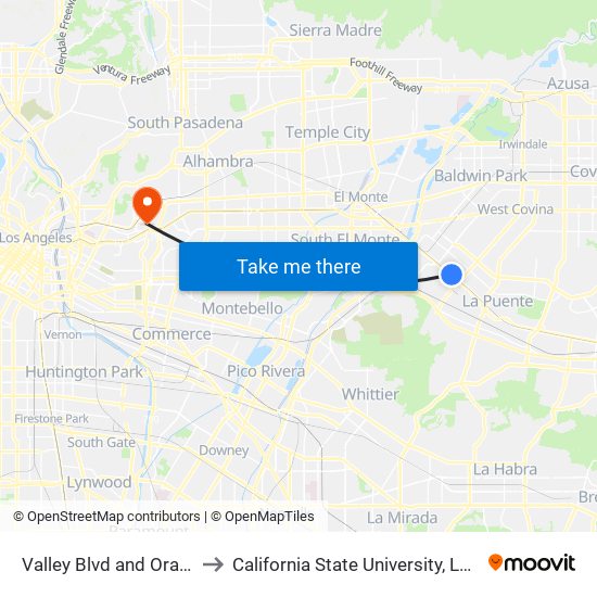 Valley Blvd and Orange Ave to California State University, Los Angeles map