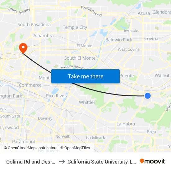 Colima Rd and Desire Ave W to California State University, Los Angeles map