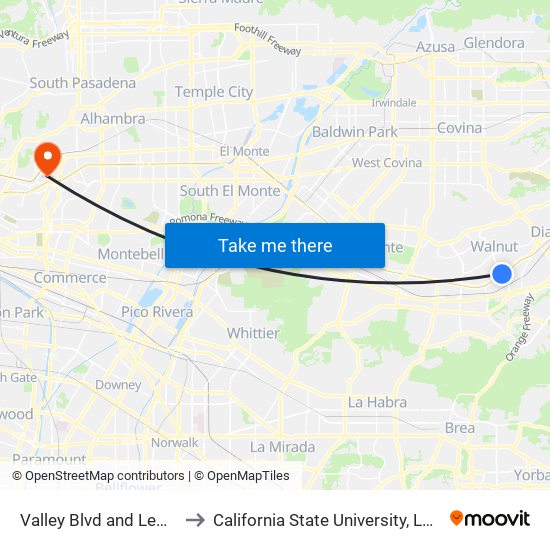 Valley Blvd and Lemon Ave to California State University, Los Angeles map