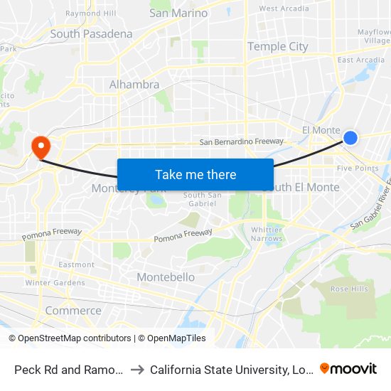 Peck Rd and Ramona Blvd to California State University, Los Angeles map