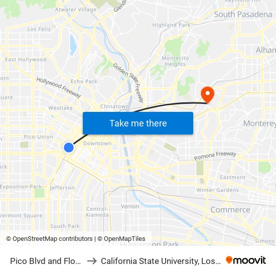 Pico Blvd and Flower St to California State University, Los Angeles map