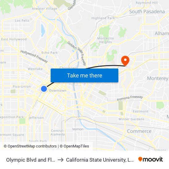 Olympic Blvd and Flower St to California State University, Los Angeles map