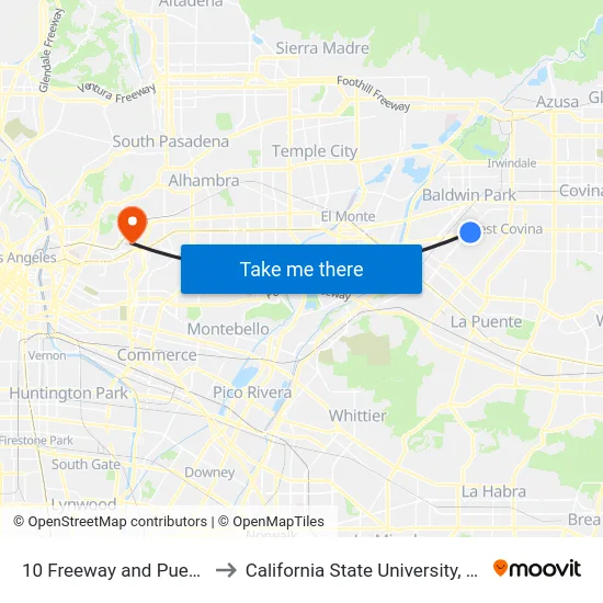 10 Freeway and Puente Ave W to California State University, Los Angeles map