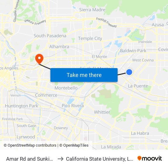 Amar Rd and Sunkist Ave W to California State University, Los Angeles map
