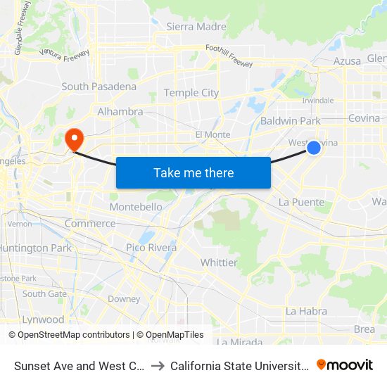 Sunset Ave and West Covina Pkwy N to California State University, Los Angeles map