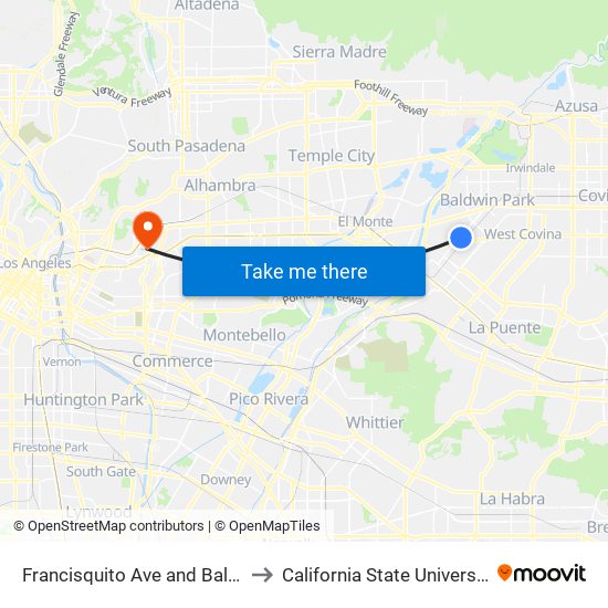 Francisquito Ave and Baldwin Park Blvd E to California State University, Los Angeles map