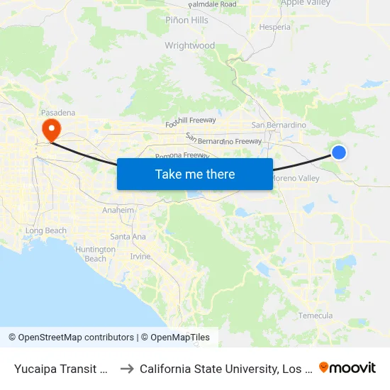 Yucaipa Transit Center to California State University, Los Angeles map