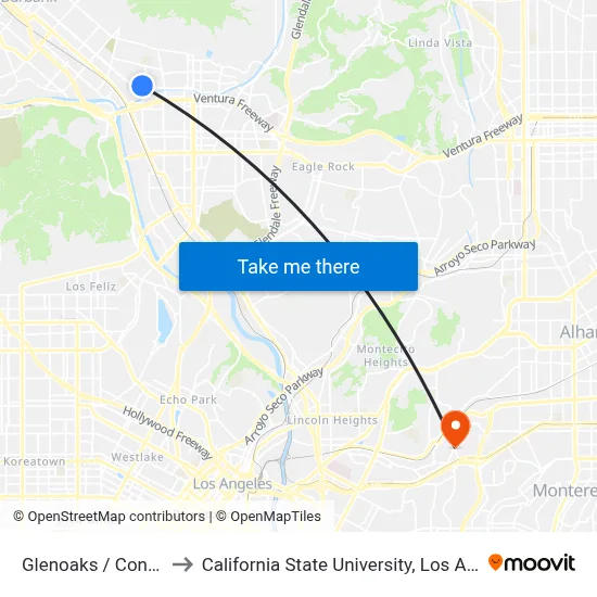 Glenoaks / Concord to California State University, Los Angeles map