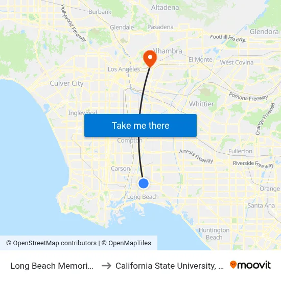 Long Beach Memorial Hospital to California State University, Los Angeles map