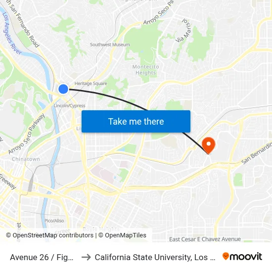 Avenue 26 / Figueroa to California State University, Los Angeles map