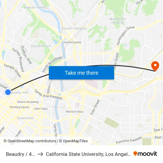 Beaudry / 4th to California State University, Los Angeles map