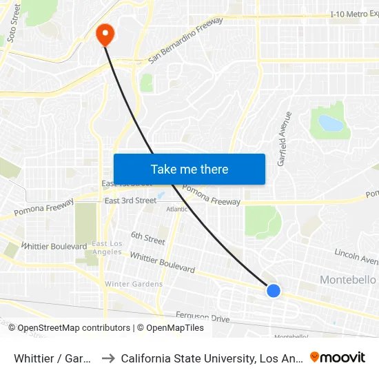 Whittier / Garfield to California State University, Los Angeles map