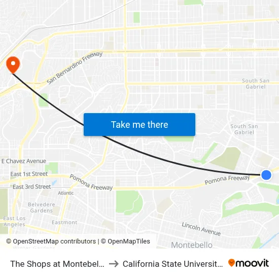 The Shops at Montebello - Jcpenney to California State University, Los Angeles map