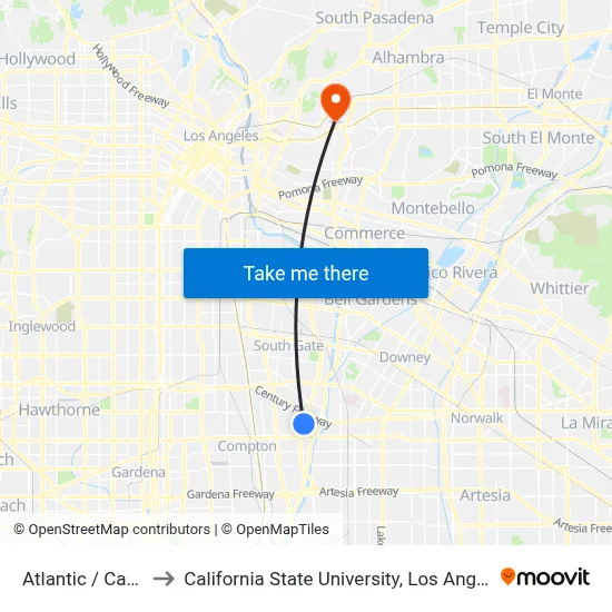 Atlantic / Carlin to California State University, Los Angeles map