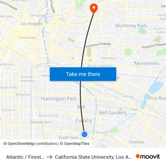 Atlantic / Firestone to California State University, Los Angeles map