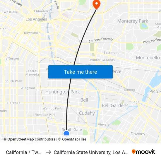 California / Tweedy to California State University, Los Angeles map