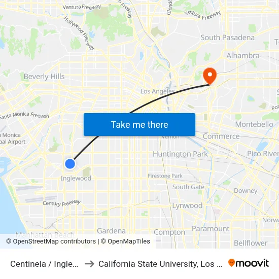 Centinela / Inglewood to California State University, Los Angeles map