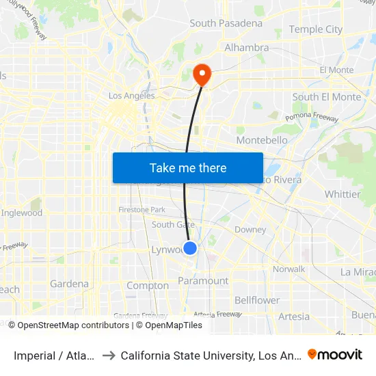 Imperial / Atlantic to California State University, Los Angeles map