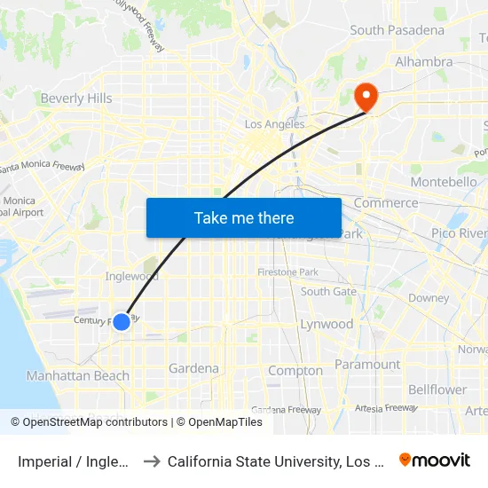 Imperial / Inglewood to California State University, Los Angeles map