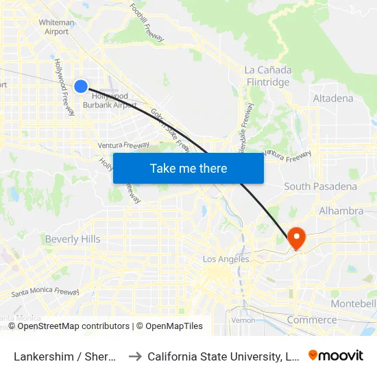 Lankershim / Sherman Way to California State University, Los Angeles map