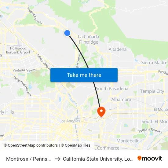 Montrose / Pennsylvania to California State University, Los Angeles map
