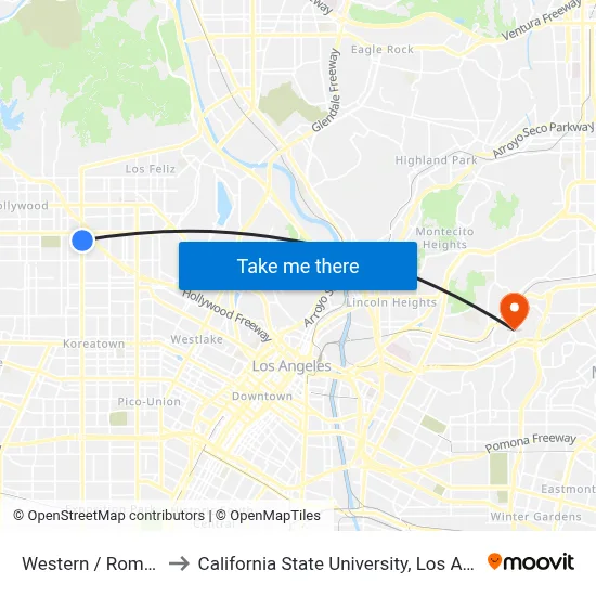 Western / Romaine to California State University, Los Angeles map