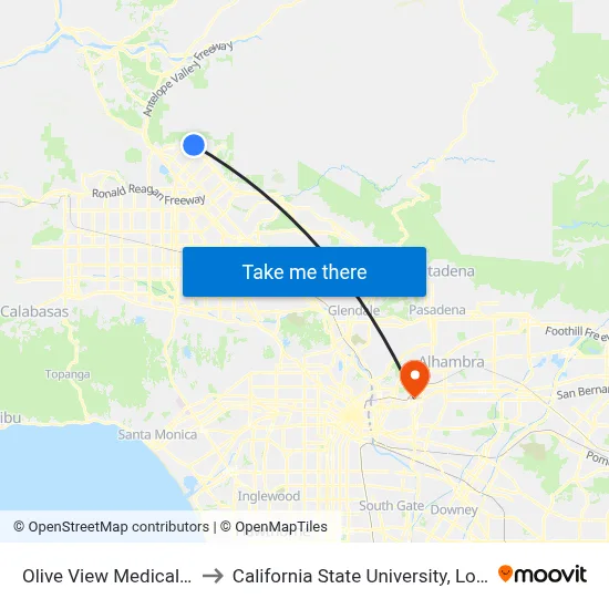 Olive View Medical Center to California State University, Los Angeles map