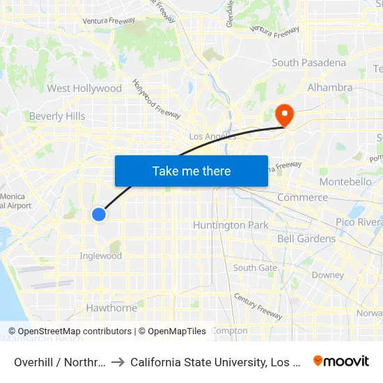 Overhill / Northridge to California State University, Los Angeles map