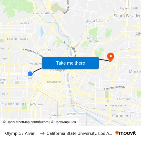 Olympic / Alvarado to California State University, Los Angeles map