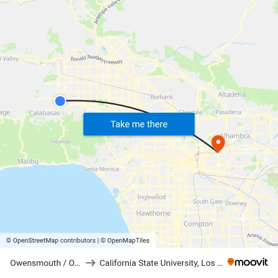 Owensmouth / Oxnard to California State University, Los Angeles map