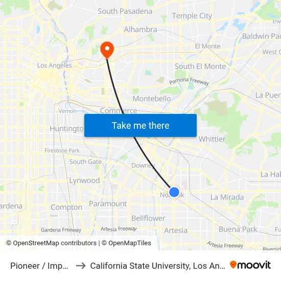 Pioneer / Imperial to California State University, Los Angeles map