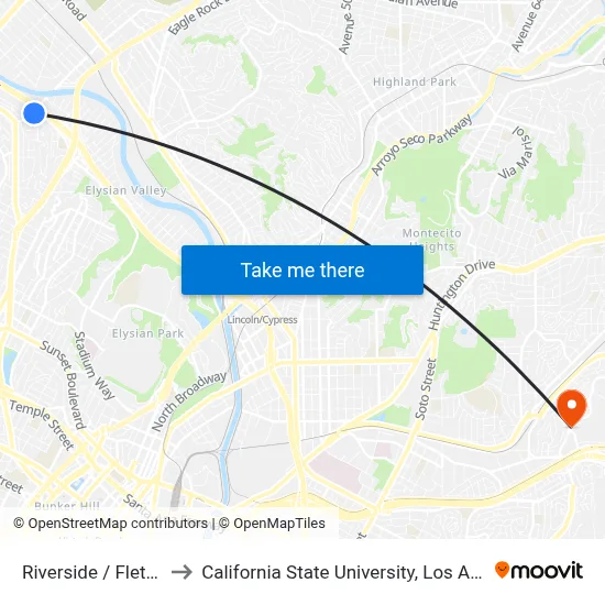 Riverside / Fletcher to California State University, Los Angeles map