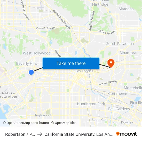 Robertson / Pico to California State University, Los Angeles map