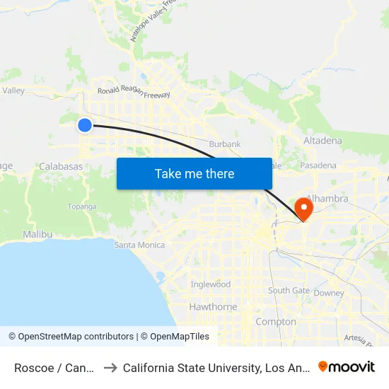 Roscoe / Canoga to California State University, Los Angeles map