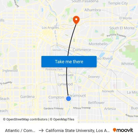 Atlantic / Compton to California State University, Los Angeles map