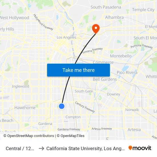 Central / 123rd to California State University, Los Angeles map