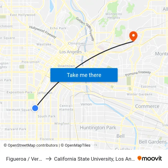 Figueroa / Vernon to California State University, Los Angeles map