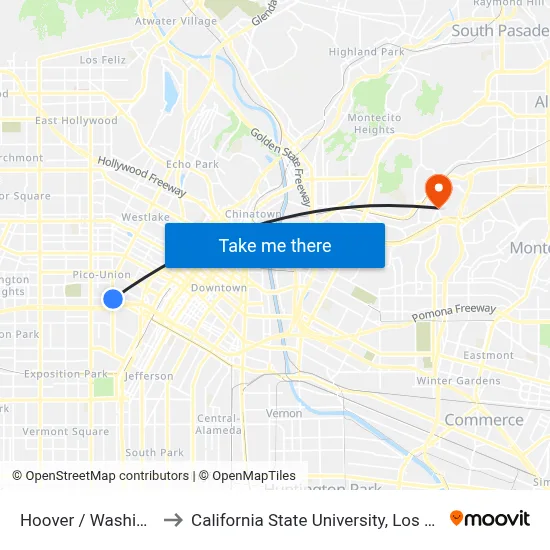Hoover / Washington to California State University, Los Angeles map