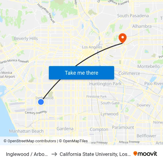 Inglewood / Arbor Vitae to California State University, Los Angeles map