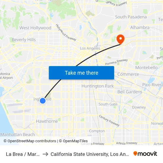 La Brea / Market to California State University, Los Angeles map