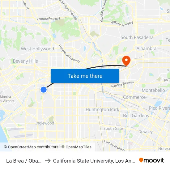 La Brea / Obama to California State University, Los Angeles map