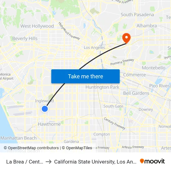 La Brea / Century to California State University, Los Angeles map