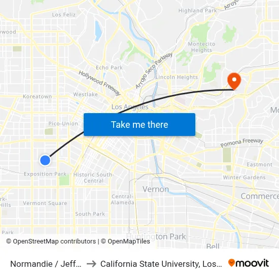 Normandie / Jefferson to California State University, Los Angeles map