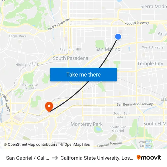San Gabriel / California to California State University, Los Angeles map