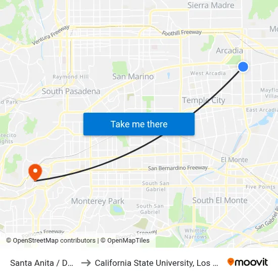 Santa Anita / Duarte to California State University, Los Angeles map