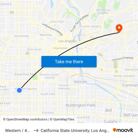 Western / 48th to California State University, Los Angeles map