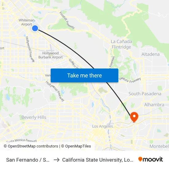 San Fernando / Sheldon to California State University, Los Angeles map